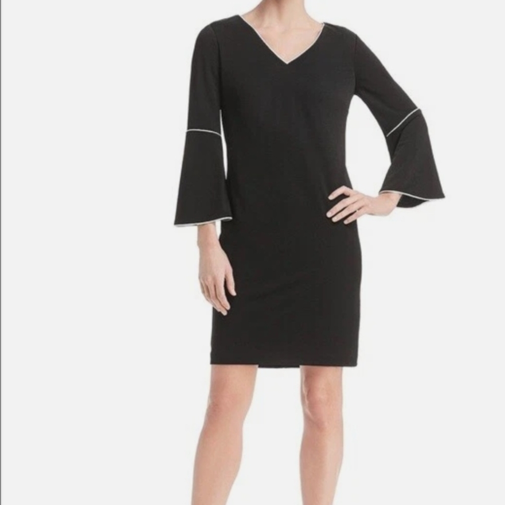 Calvin Klein Black Sz 6 V-Neck  Dress with Bell Sleeves